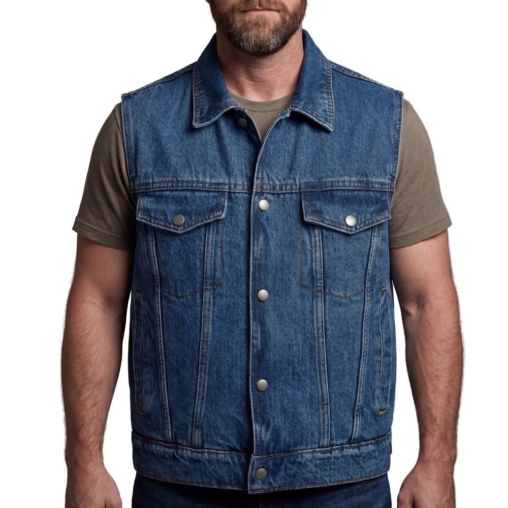 Vance Leather Men's Blue Jean Denim Motorcycle Vest Conceal Snap NWT XXL